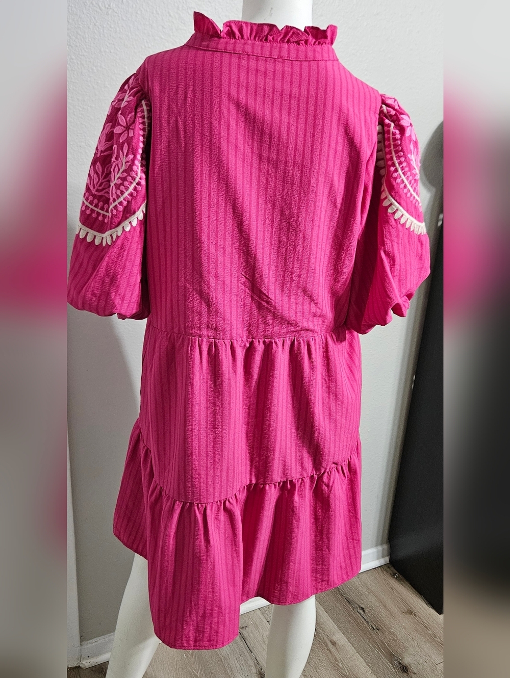 THML Embroidered detail frill V neck puff sleeve Tiered Dress size XL - Picture 11 of 14